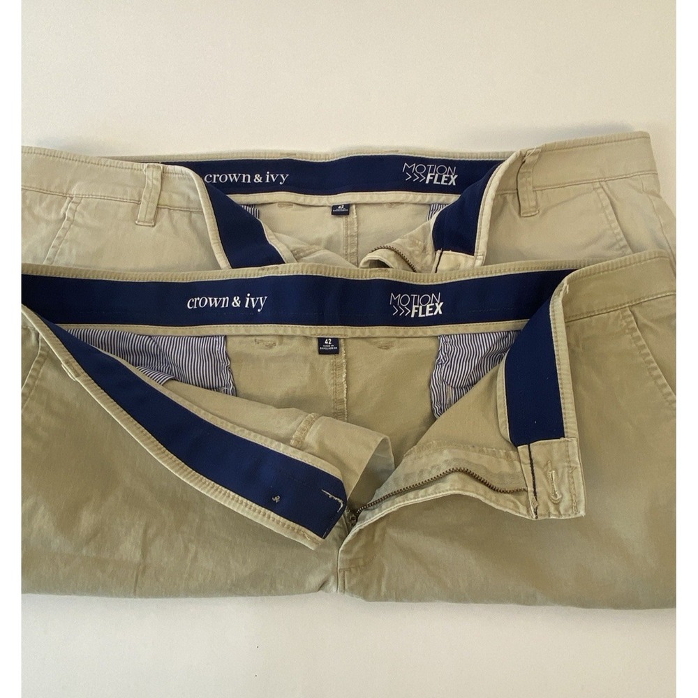 Crown & Ivy Men's Shorts Size 42 Motion Flex Khaki Tan Preppy Casual Coastal X2